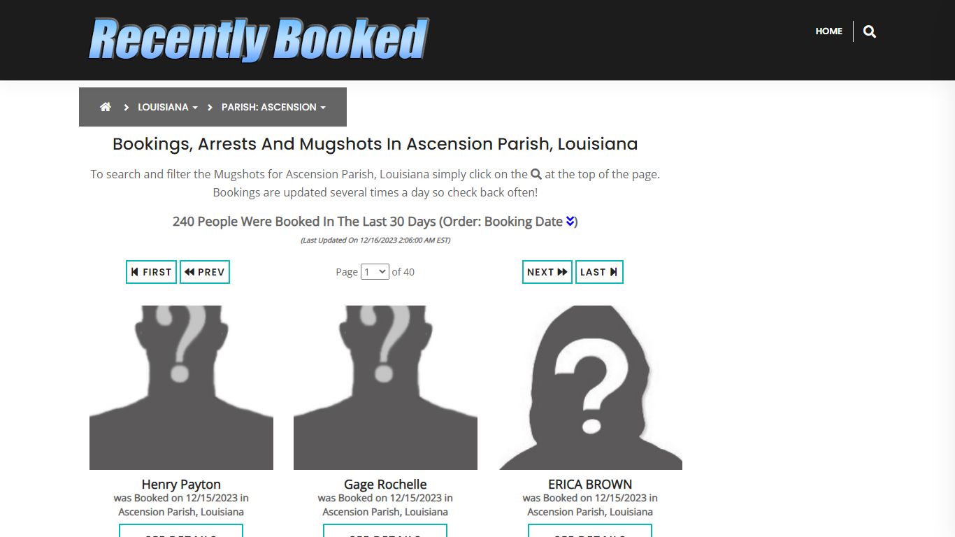 Bookings, Arrests and Mugshots in Ascension Parish, Louisiana